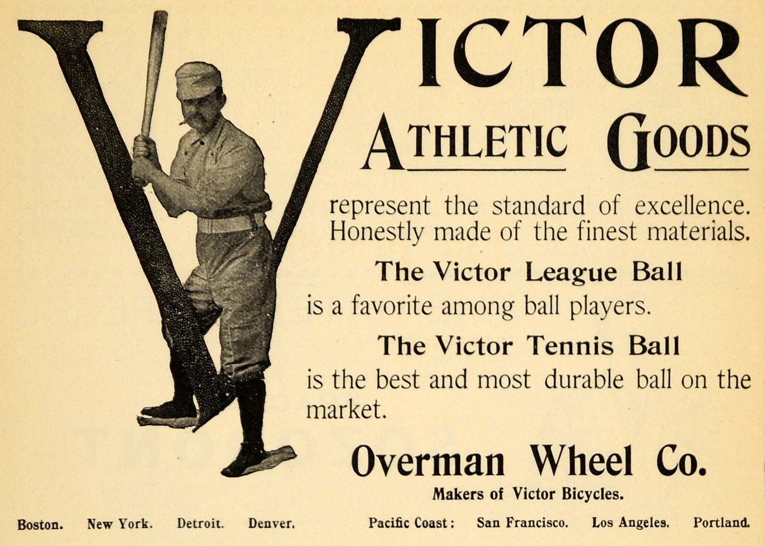 1895 Ad Victor Athletic Goods Overman Wheel Company - ORIGINAL ADVERTISING TFO1