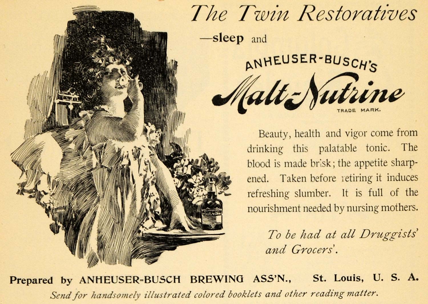 1895 Ad Twin Restoratives Anheuser Busch Malt Nutrine - ORIGINAL TFO1
