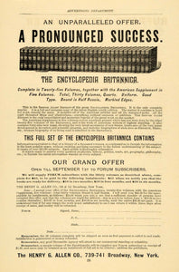1891 Ad Henry G. Allen Encyclopedia Britannica Volumes - ORIGINAL TFO1