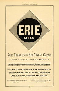 1891 Ad Erie Railway Lines Pullman Cars W. C. Rinearson - ORIGINAL TFO1