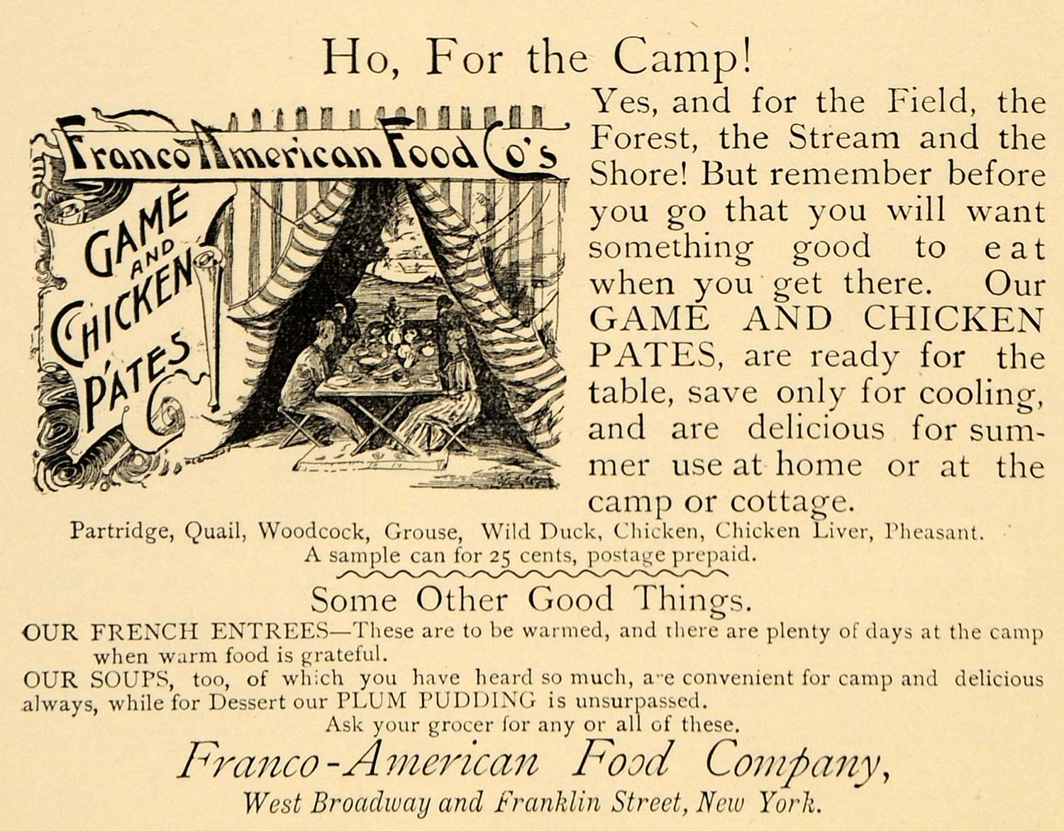 1891 Ad Franco-American Food Game & Chicken Pates Price - ORIGINAL TFO1
