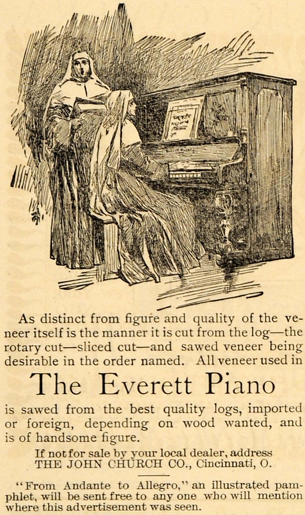1891 Ad Everett Piano John Church Nuns Playing Organ - ORIGINAL ADVERTISING TFO1