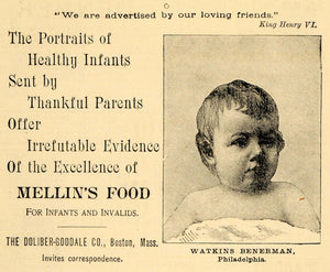 1891 Ad Mellins Baby Food Watkins Benerman Philidelphia - ORIGINAL TFO1