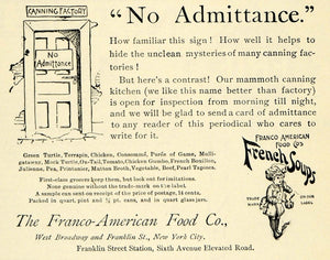 1891 Ad Franco-American Canning Factory French Soups - ORIGINAL ADVERTISING TFO1