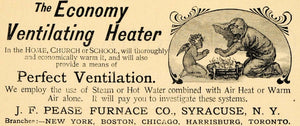 1891 Ad J. F. Pease Furnace Economy Ventilating Heater - ORIGINAL TFO1