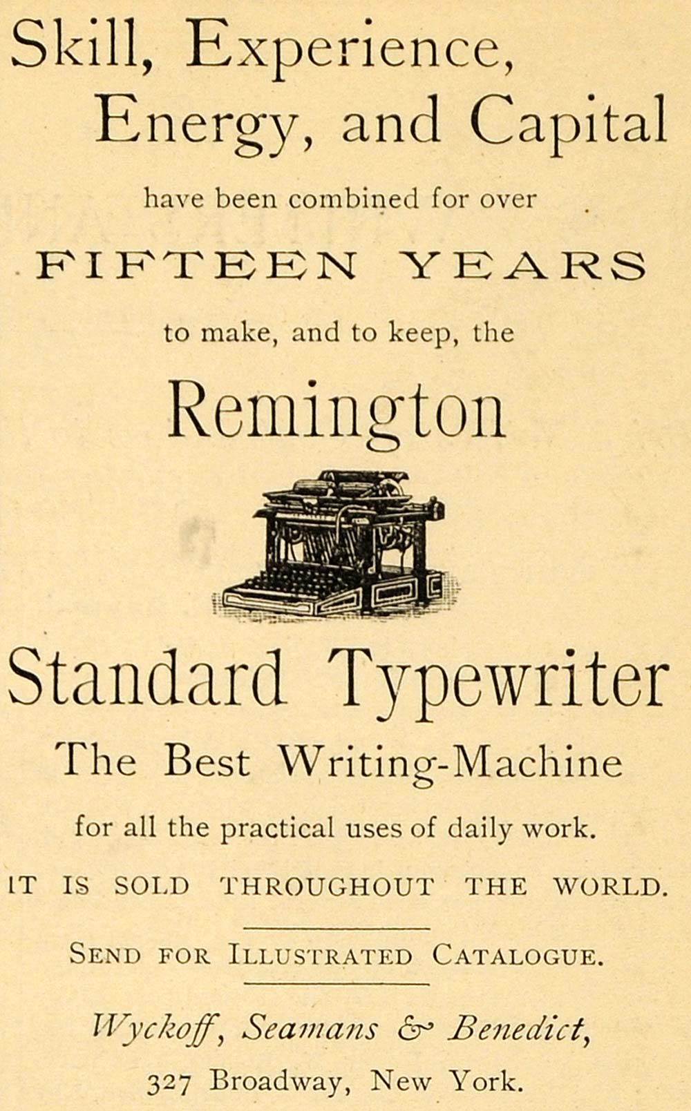 1891 Ad Remington Typewriter Wyckoff Seamans Benedict - ORIGINAL TFO1