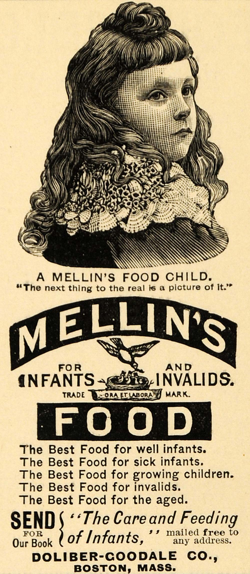 1891 Ad Mellin's Food Doliber-Goodale Infants Invalids - ORIGINAL TFO1