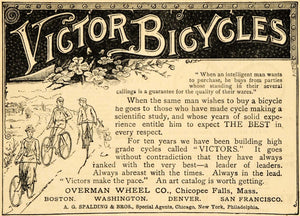 1891 Ad Victor Bicycles Overman Wheel Chicopee Falls - ORIGINAL ADVERTISING TFO1