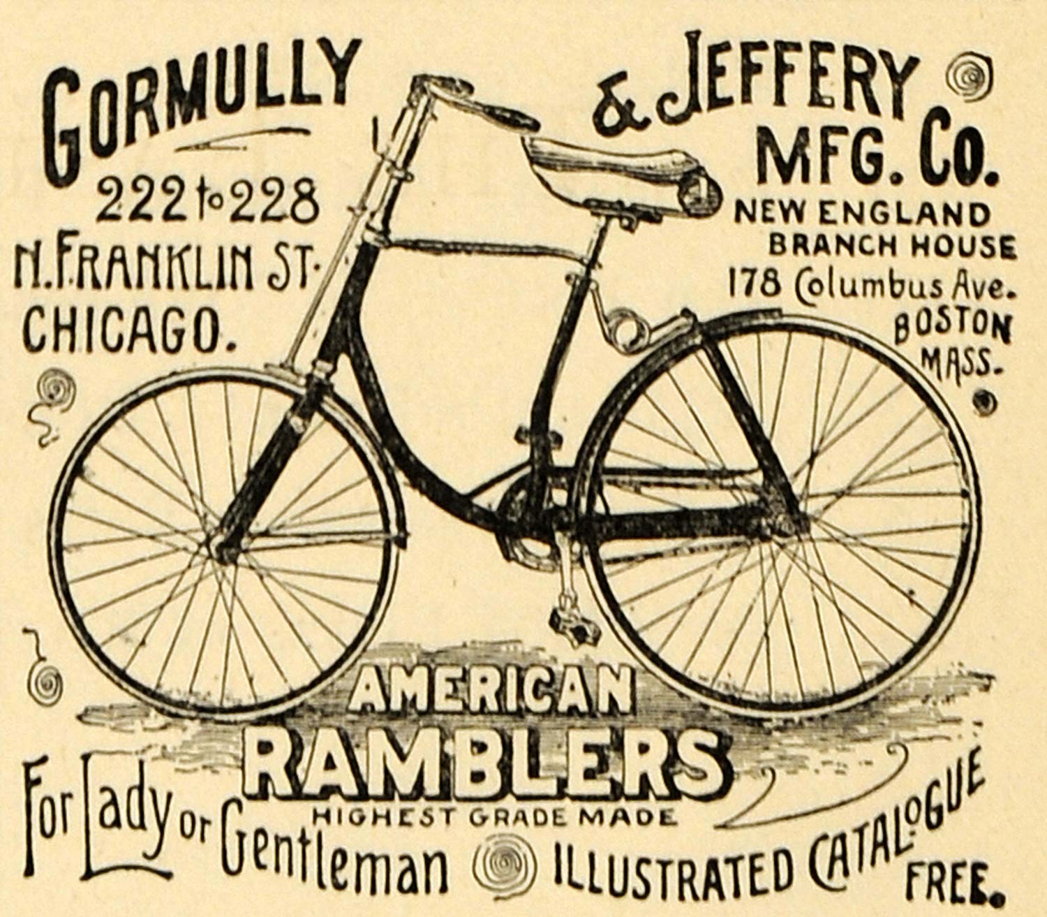 1891 Ad American Ramblers Bicycles Gromully Jeffery - ORIGINAL ADVERTISING TFO1