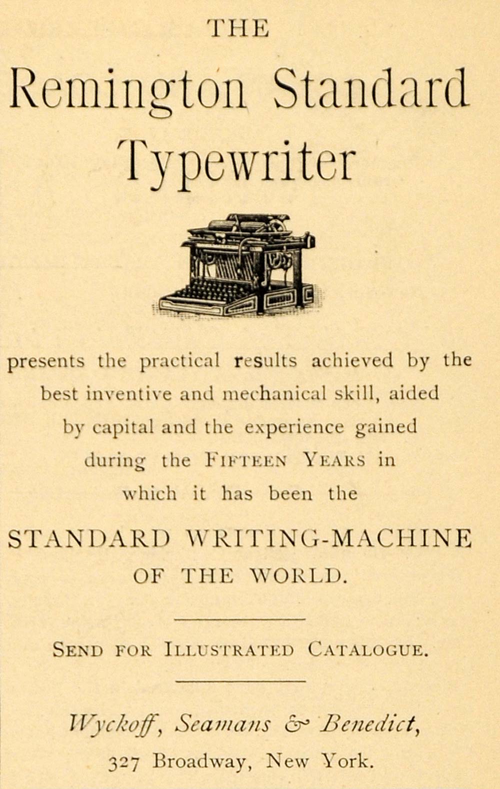 1891 Ad Wyckoff Seamans Benedict Remington Typewriter - ORIGINAL TFO1