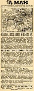 1891 Ad Rock Island Route Railway Map John Sebastian - ORIGINAL ADVERTISING TFO1