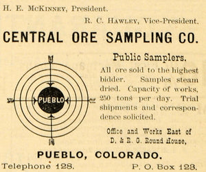 1891 Ad Central Ore Sampling Hawley McKinney Pueblo CO - ORIGINAL TFO1