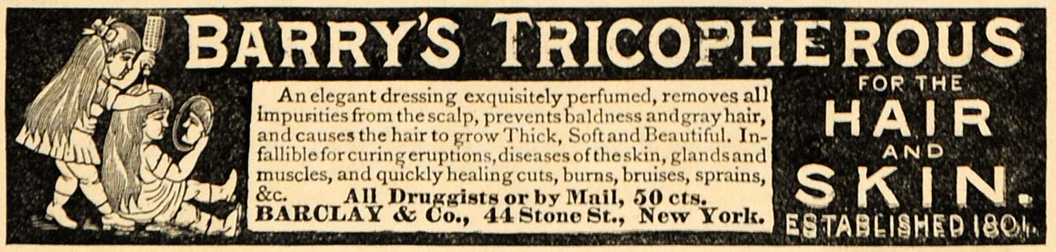 1891 Ad Barry's Tricopherous Barclay Hair & Skin Care - ORIGINAL TFO1