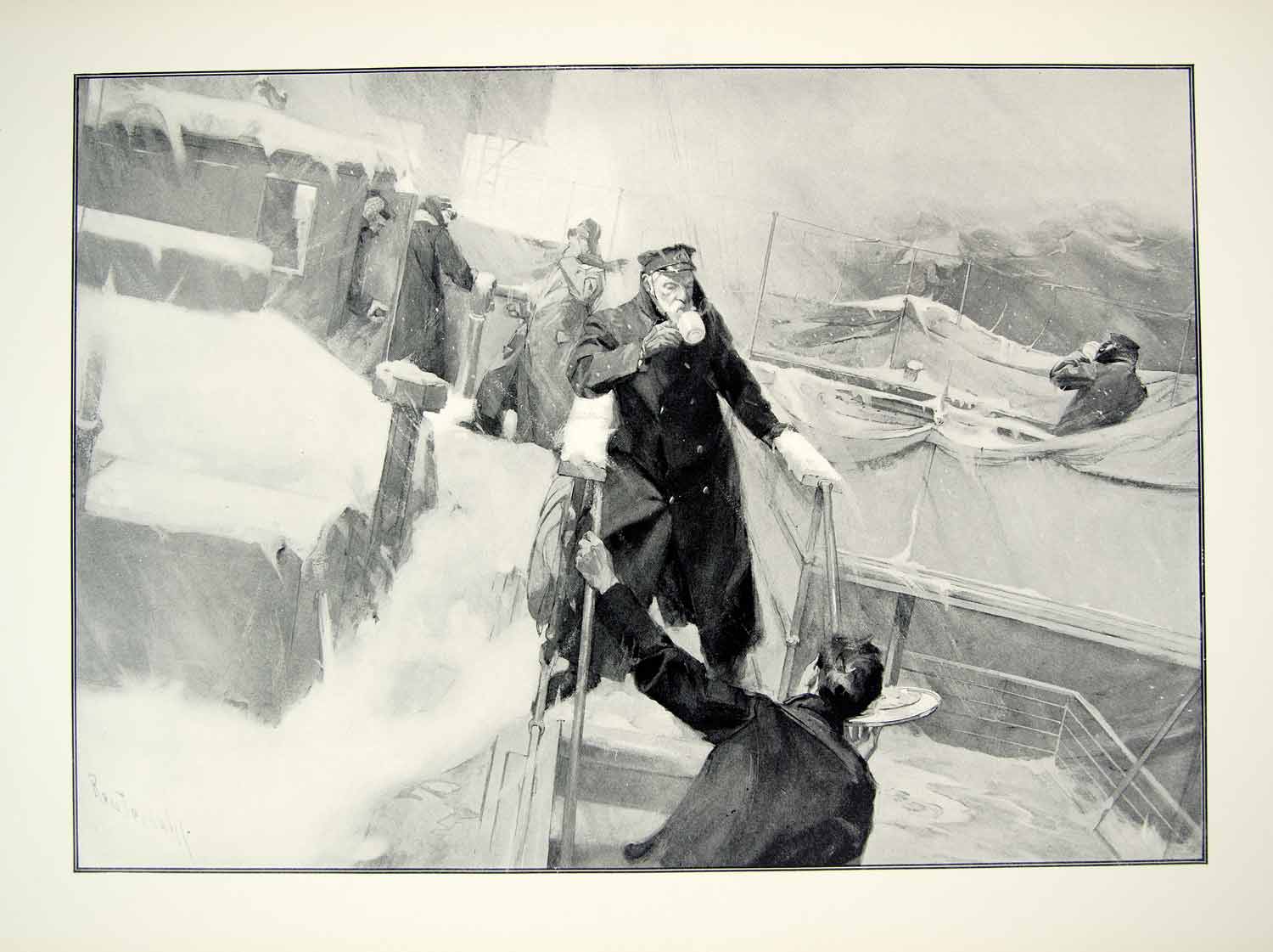 1908 Print Henry Reuterdahl Captain's Christmas Dinner Ship Nautical Art TFP1