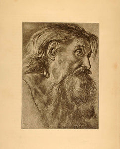 1882 Lithograph Portrait Man Head Beard Titian Woodcut - ORIGINAL TGA1