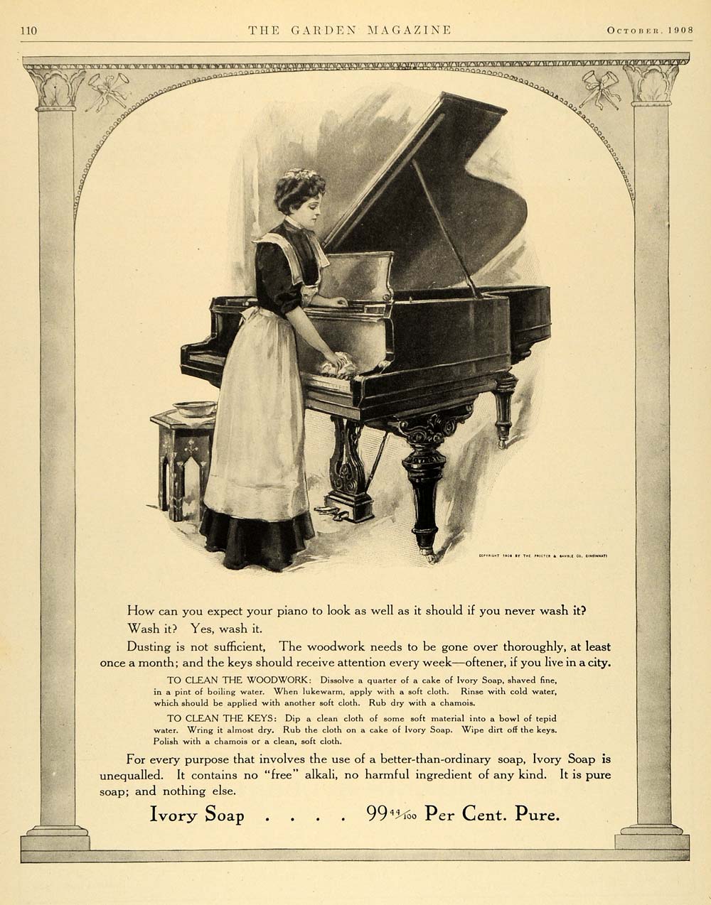 1908 Ad Ivory Soap Grand Piano Maid Cleaner Procter - ORIGINAL ADVERTISING TGM1