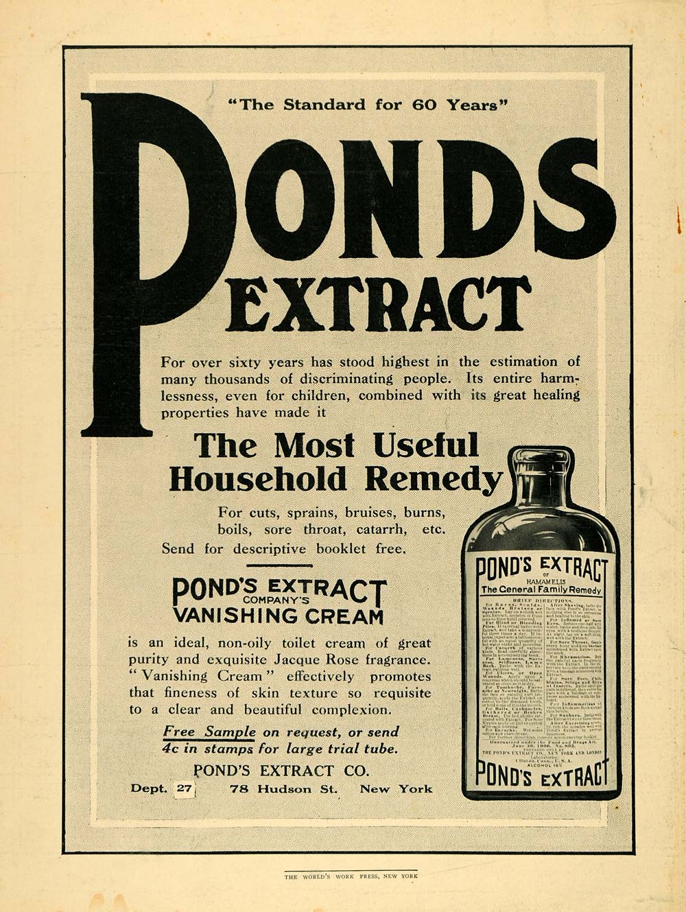 1910 Ad Pond's Extract Vanishing Cream Hygiene Health - ORIGINAL TGM1