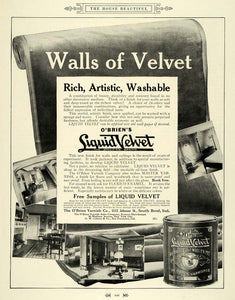 1915 Ad O'Brien's Liquid Velvet Washable Enamel Varnish - ORIGINAL THB1 - Period Paper

