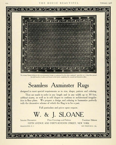1918 Ad W J Sloane Seamless Axminster Rugs Home Decor - ORIGINAL THB1