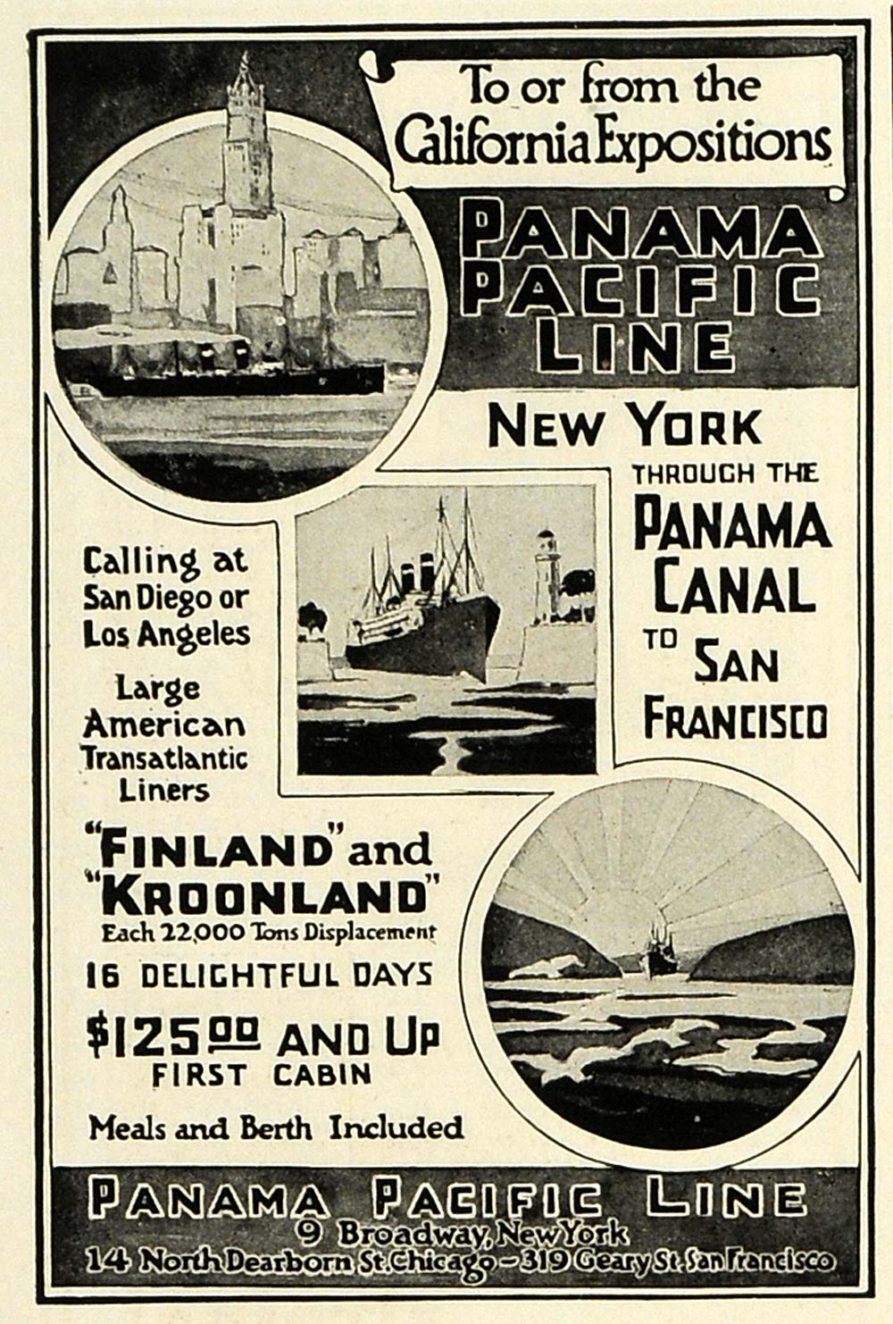 1915 Ad Panama Pacific Cruise Line Finland Kroonland - ORIGINAL ADVERTISING THB1