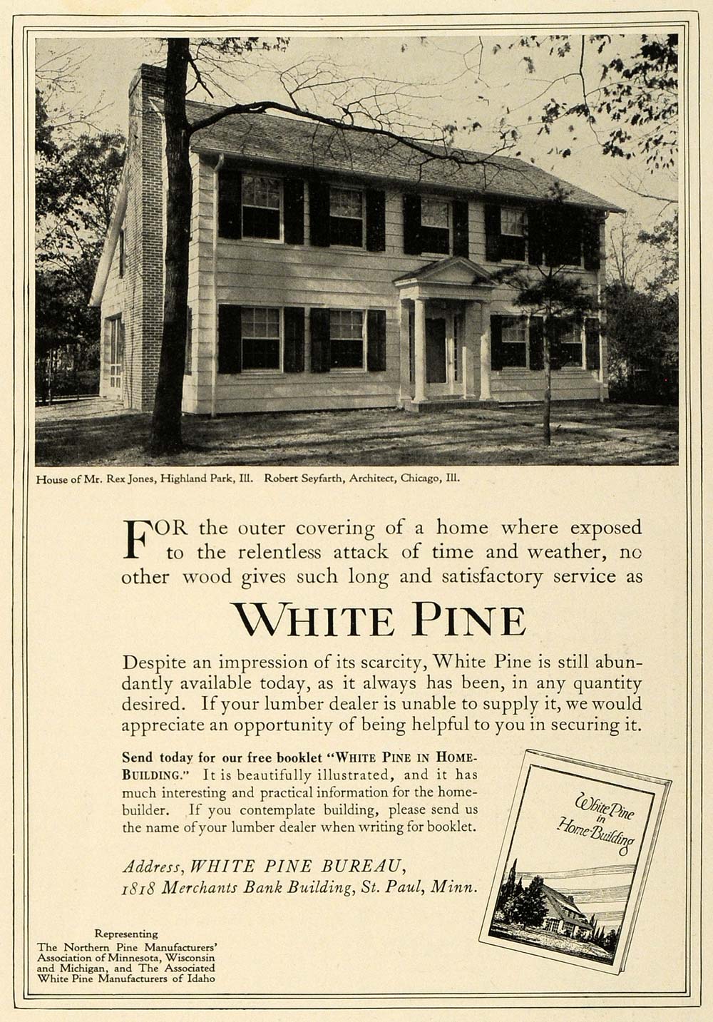 1915 Ad White Pine Rex Jones House Highland Park IL. - ORIGINAL ADVERTISING THB1