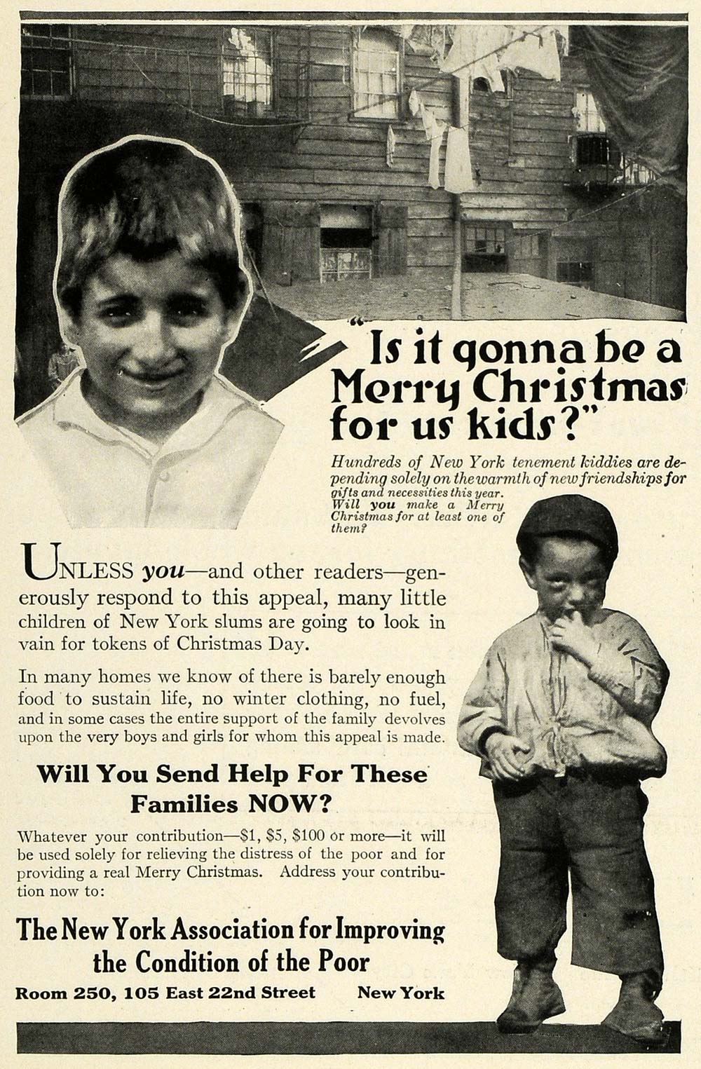 1917 Ad New York Improve Poor Condition Christmas Kids - ORIGINAL THB1