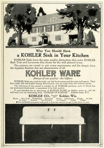 1917 Ad Kohler Ware Plumbing Kitchen Sink Appliance WWI - ORIGINAL THB1