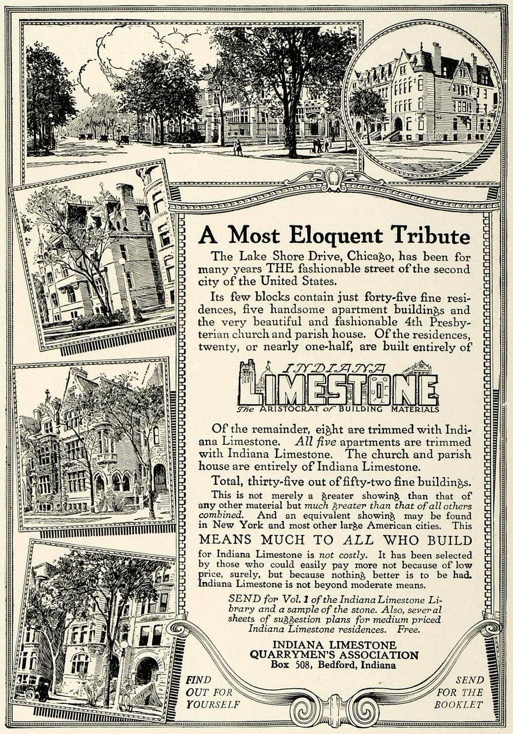 1917 Ad Indiana Limestone Lake Shore Drive Chicago - ORIGINAL ADVERTISING THB1