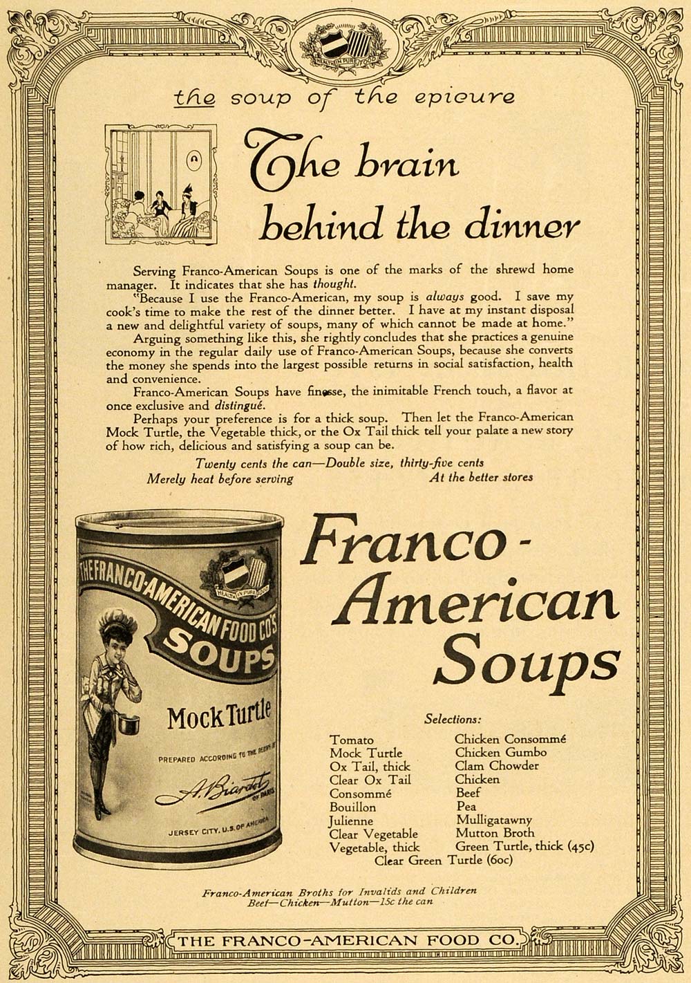 1917 Ad Franco American Soups Mock Turtle Varieties - ORIGINAL ADVERTISING THB1