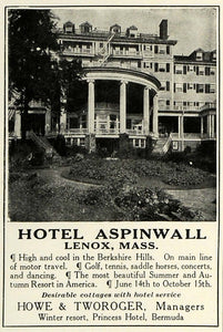 1919 Ad Lenox Mass Resort Hotel Aspinwall Howe Tworoger - ORIGINAL THB1