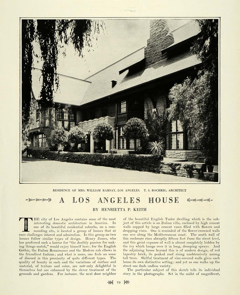 1915 Article William Ramsay Home Los Angeles T. Rochrig - ORIGINAL THB1