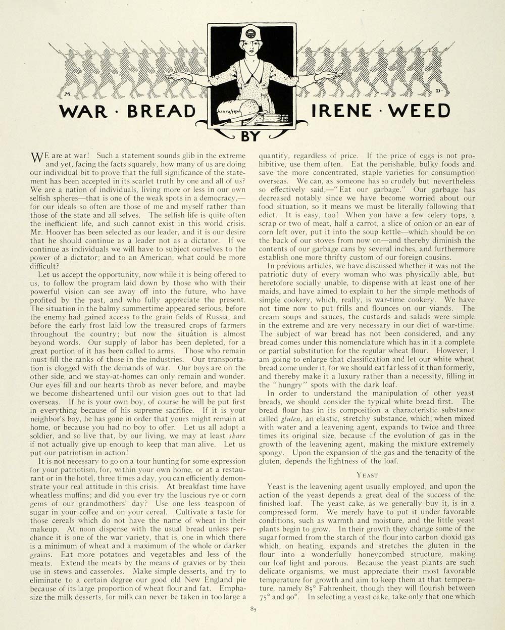 1918 Article WWI Wartime Food Rationing Irene Weed - ORIGINAL THB1