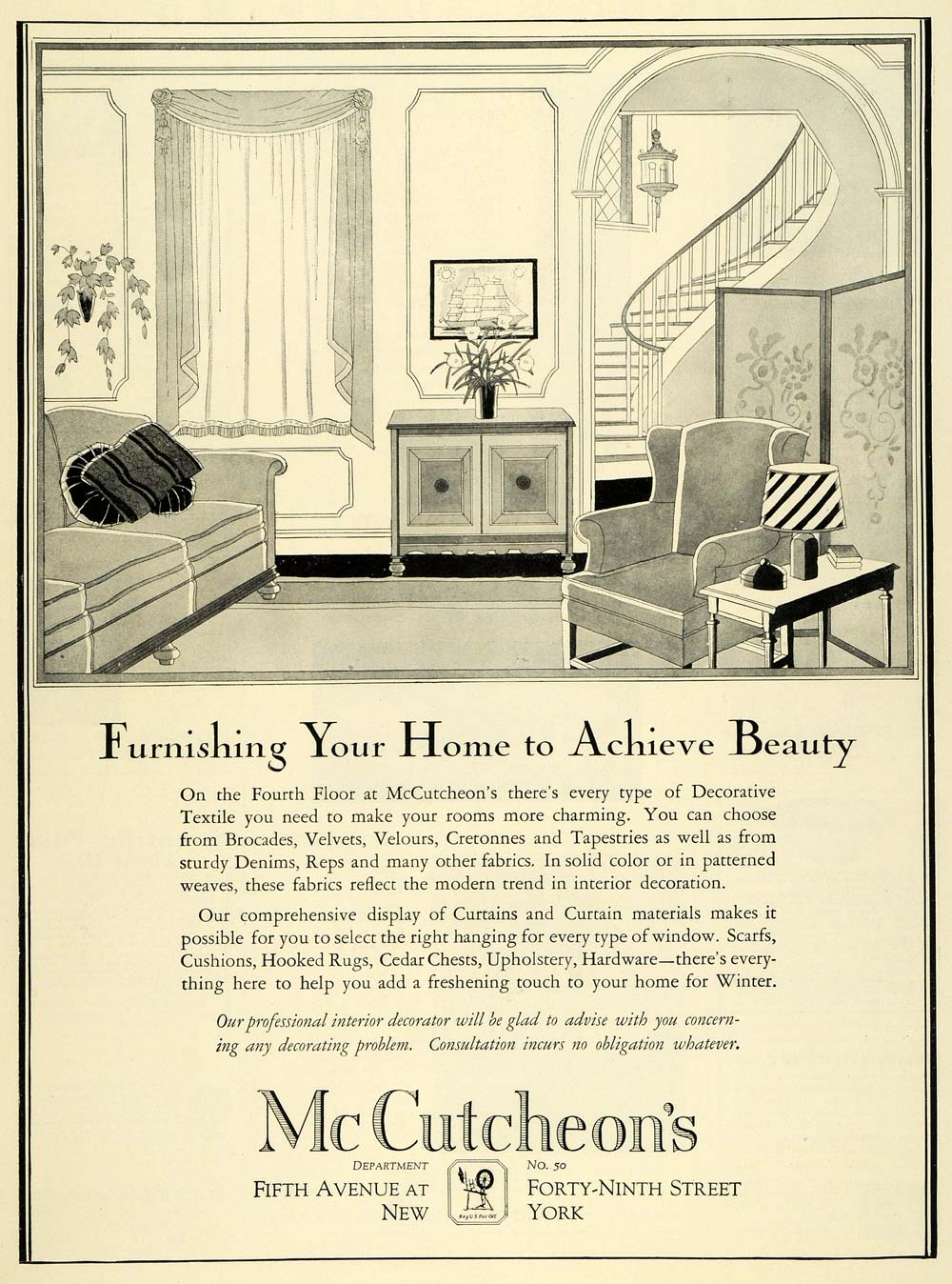1926 Ad McCutcheon's Decorative Textile Home Decorate - ORIGINAL THB1