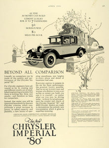 1926 Ad Chrysler Imperial 80 Antique Car Horsepower - ORIGINAL ADVERTISING THB1