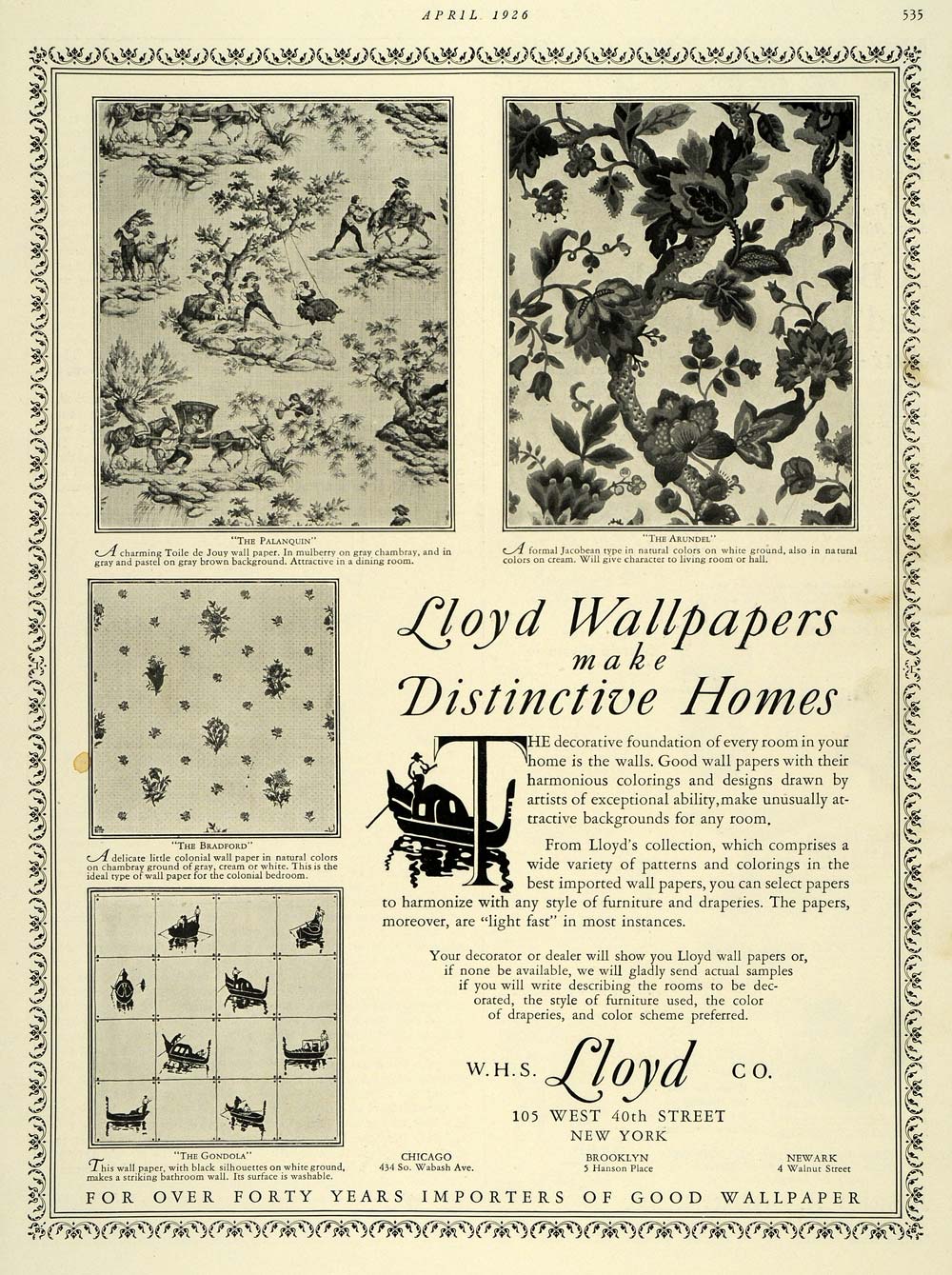 1926 Ad Lloyd Wallpaper Patterns Decor Wall Coverings - ORIGINAL THB1