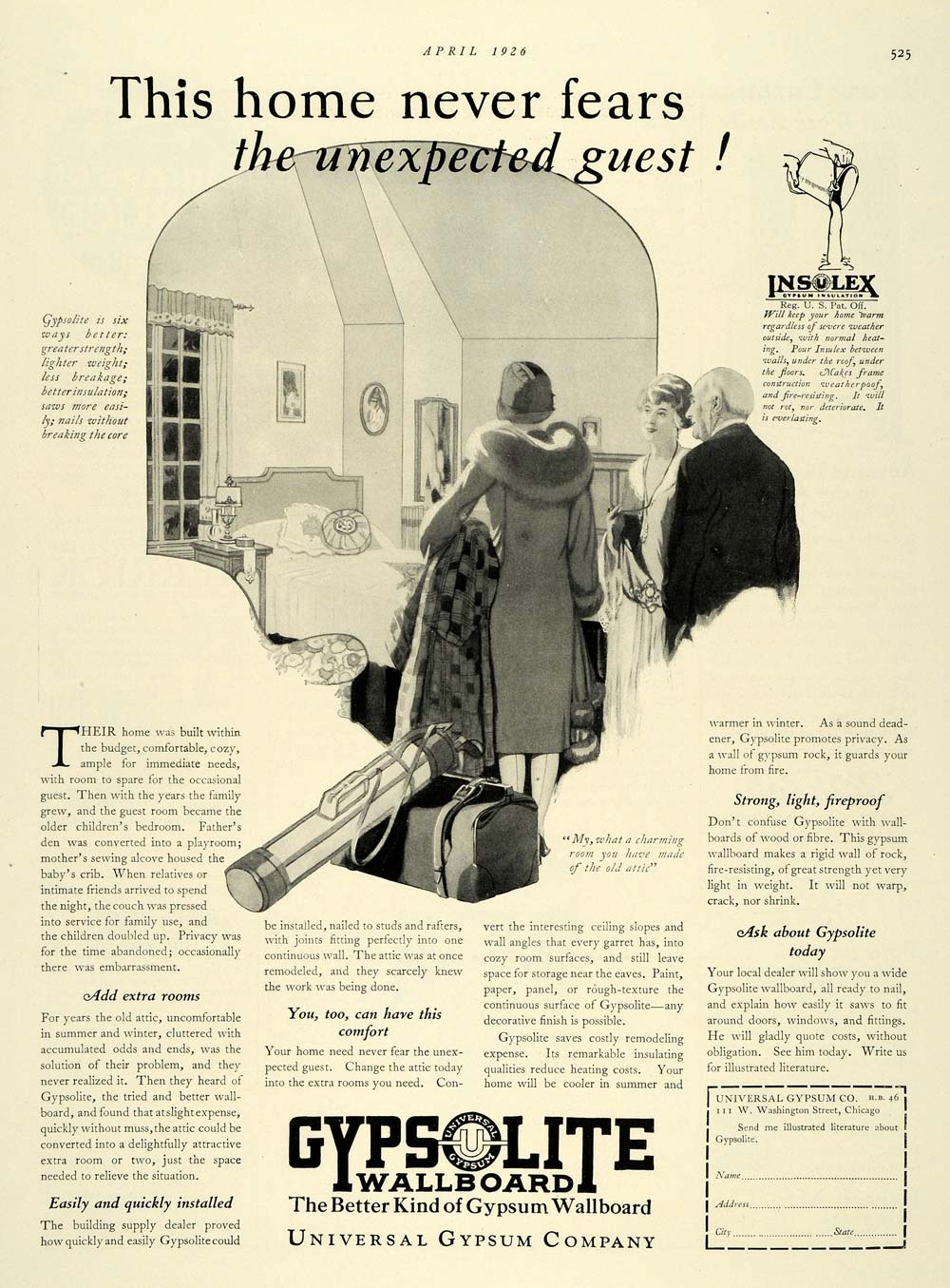 1926 Ad Universal Gypsum Home Gypsolite Wallboard - ORIGINAL ADVERTISING THB1