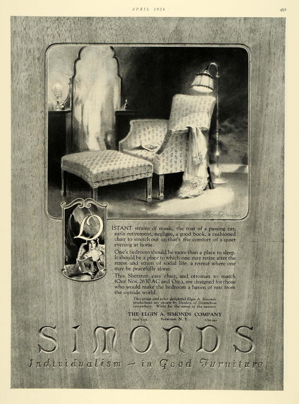 1926 Ad Elgin A. Simonds Sheraton Chair Byron G. Newton - ORIGINAL THB1