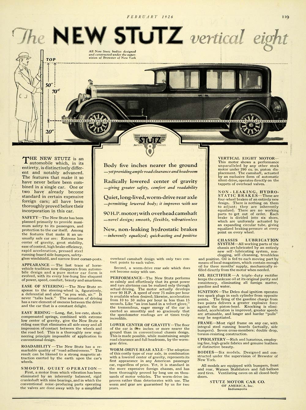 1926 Ad Stutz Antique Vertical Eight Car Brewster NY - ORIGINAL ADVERTISING THB1