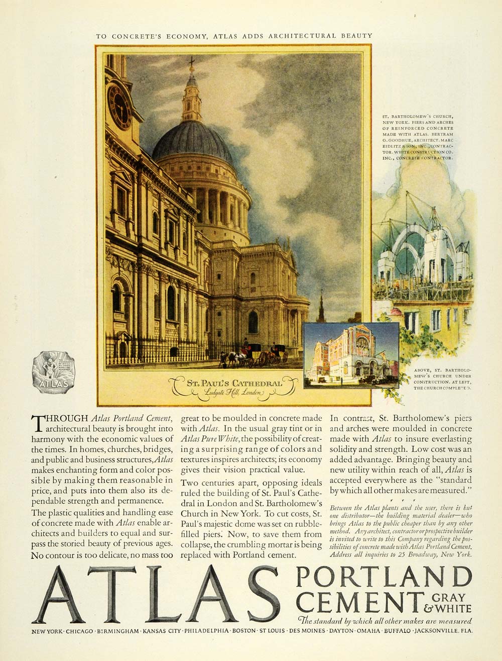 1926 Ad Atlas Portland Cement St. Paul's Cathedral - ORIGINAL ADVERTISING THB1