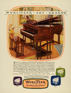 1926 Ad Wurlitzer Jacobean Art Grand Piano De Kalb IL - ORIGINAL THB1