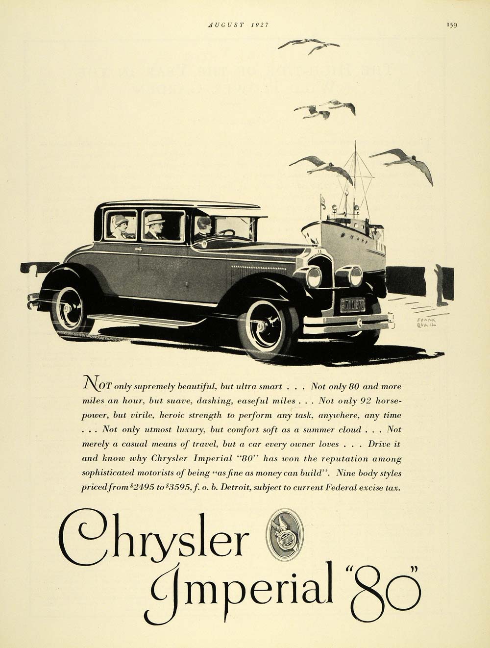 1927 Ad Chrysler Imperial 80 Antique Frank Quail Ship - ORIGINAL THB1