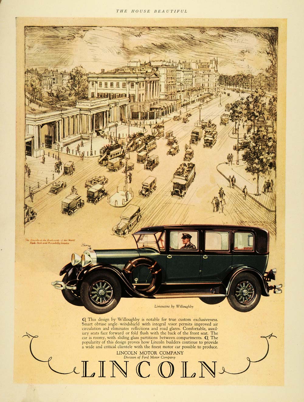 1927 Ad Antique Lincoln Limousine Willoughby Hyde Park - ORIGINAL THB1