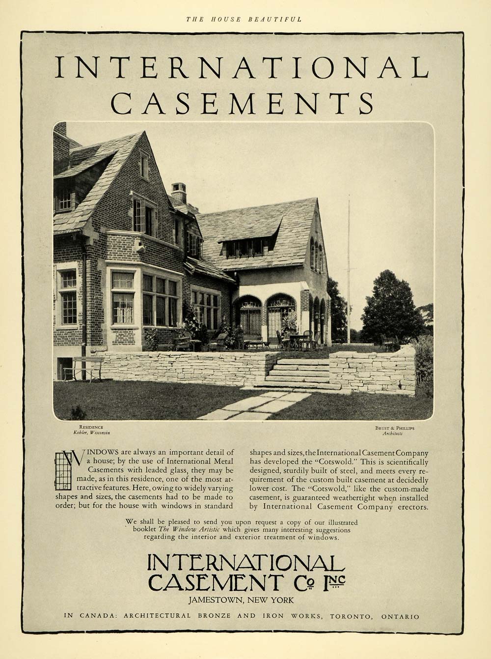 1927 Ad International Casements Kohler Wisconsin Home - ORIGINAL THB1
