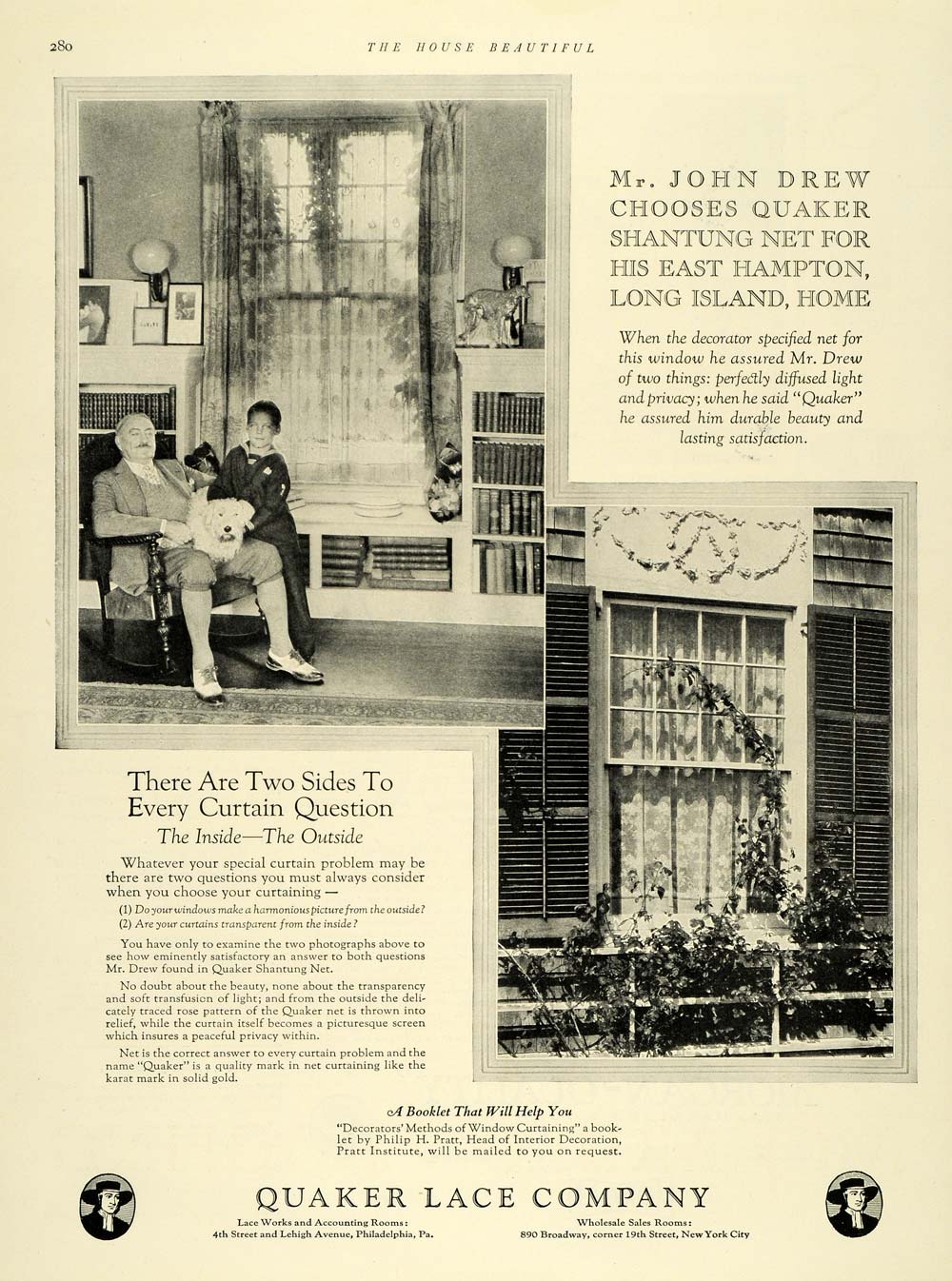 1925 Ad John Drew East Hampton Long Island Quaker Lace - ORIGINAL THB1