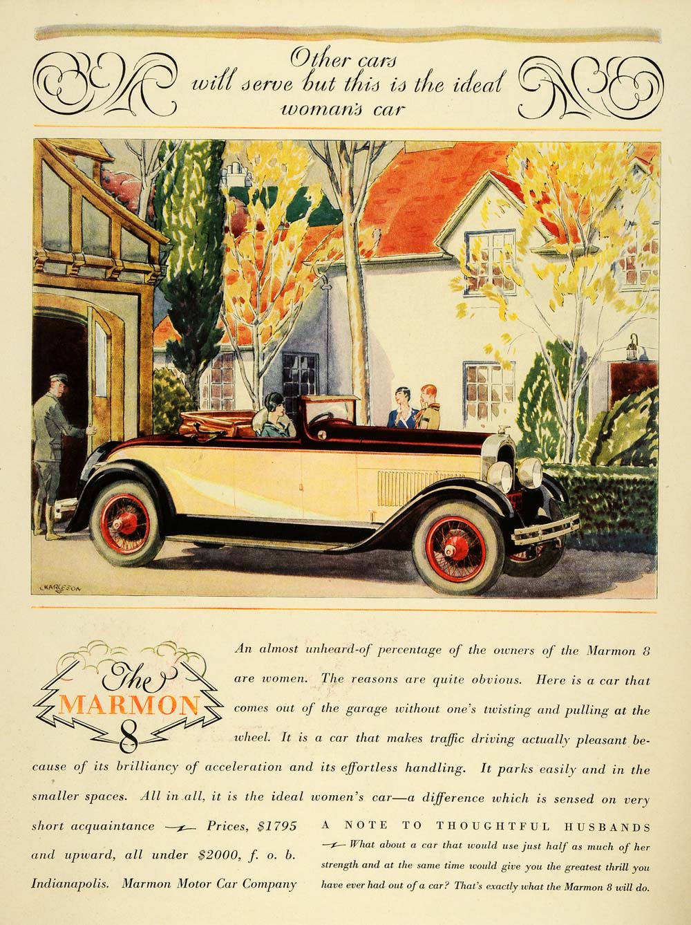 1927 Ad Antique Marmon 8 Automobile Price Charleeon Art - ORIGINAL THB1
