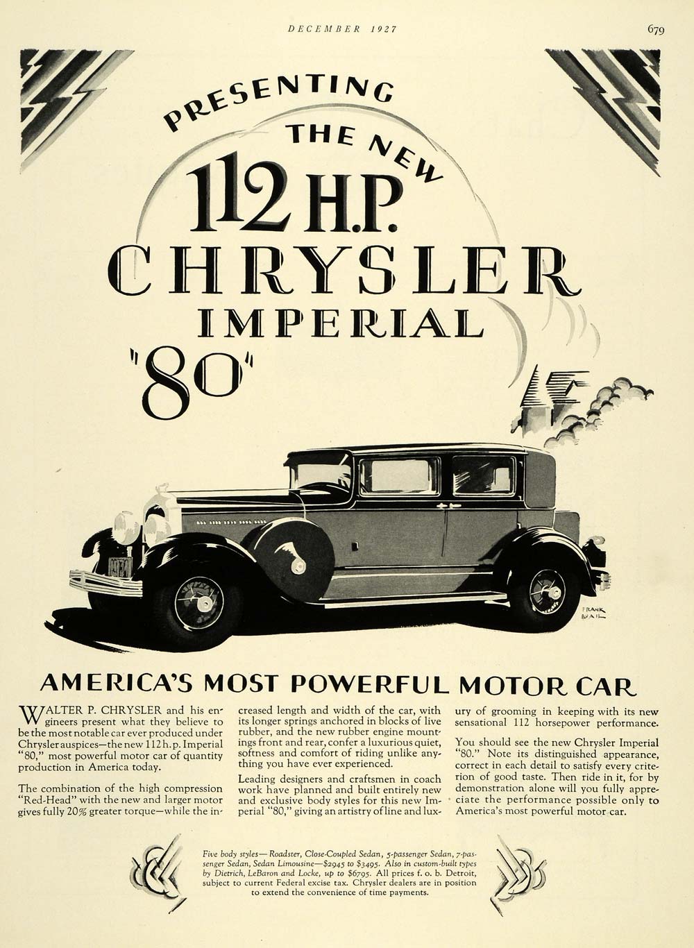 1927 Ad 112 Horsepower Chrysler Imperial 80 Antique Car - ORIGINAL THB1
