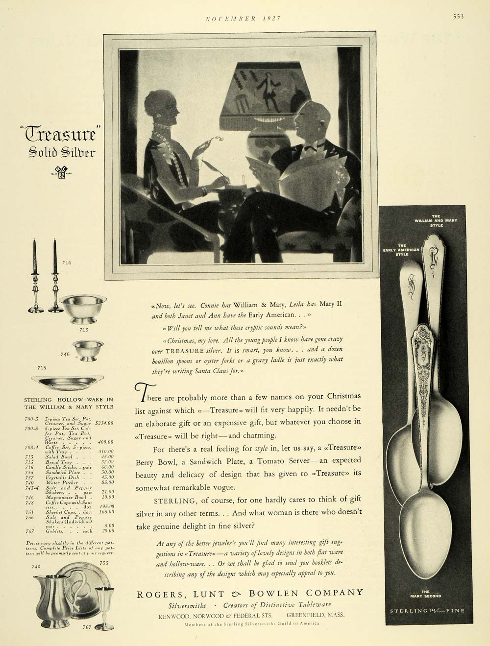 1927 Ad Sterling Silverware Rogers Lunt Bowlen Pricing - ORIGINAL THB1
