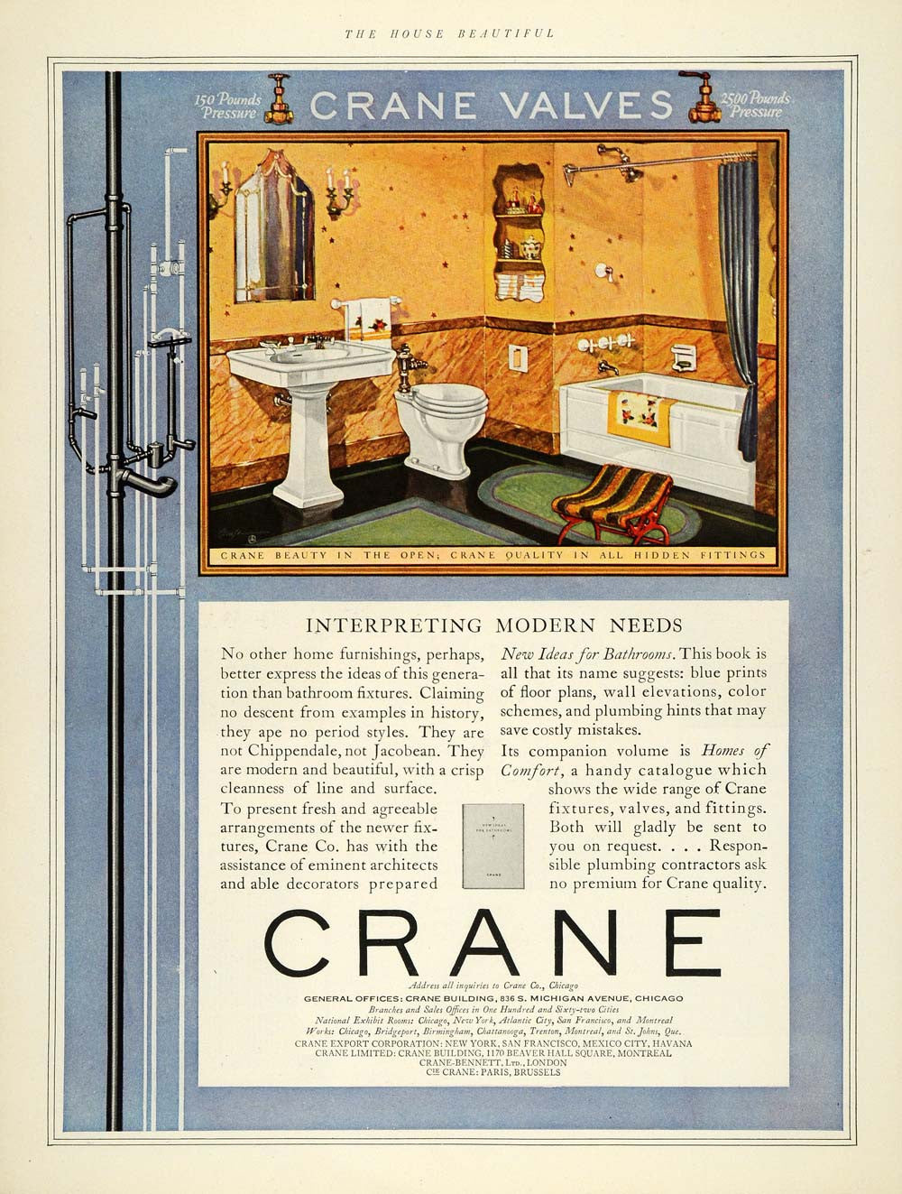 1927 Ad Plumbing Crane Bathroom Fixtures Home Decor - ORIGINAL ADVERTISING THB1 - Period Paper
