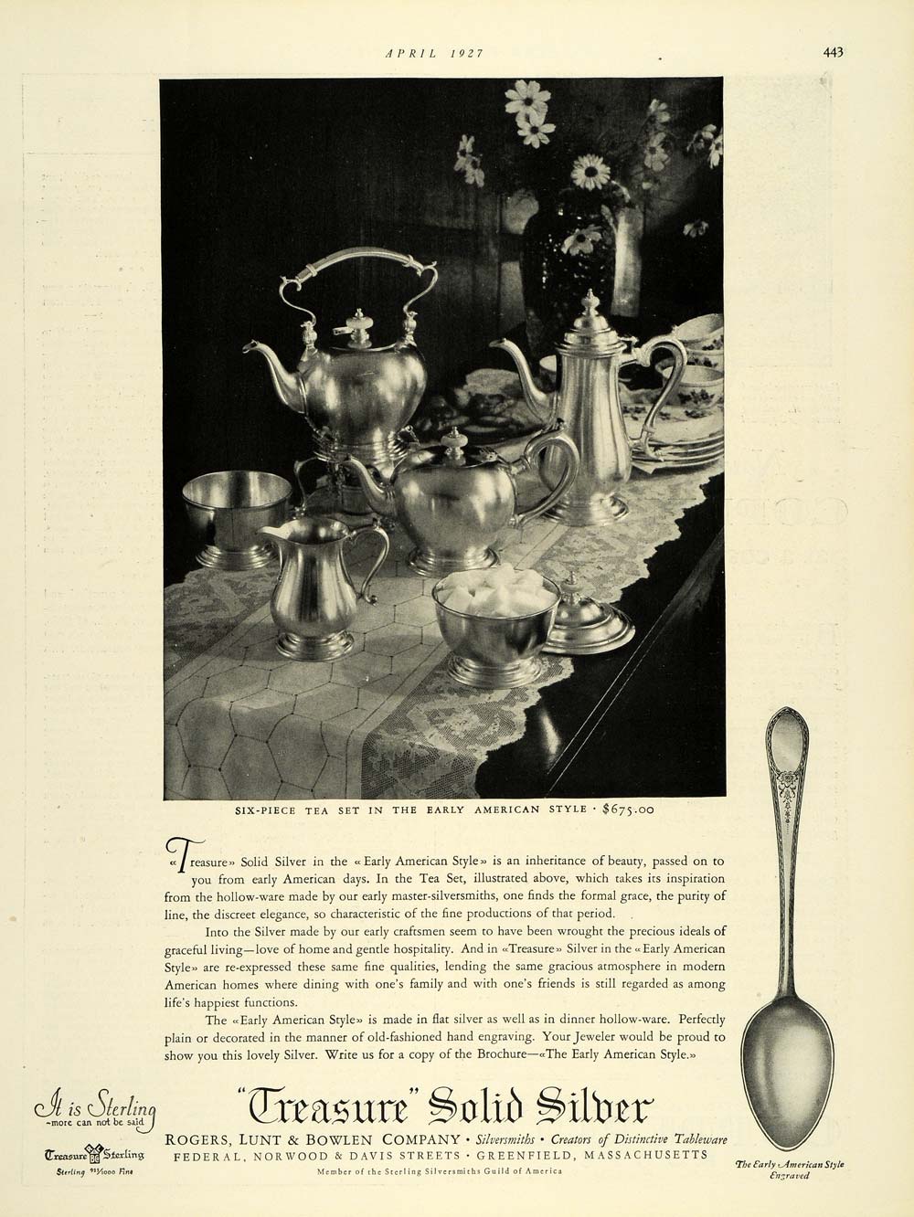 1927 Ad Early American Tea Set Rogers Lunt Bowlen - ORIGINAL ADVERTISING THB1