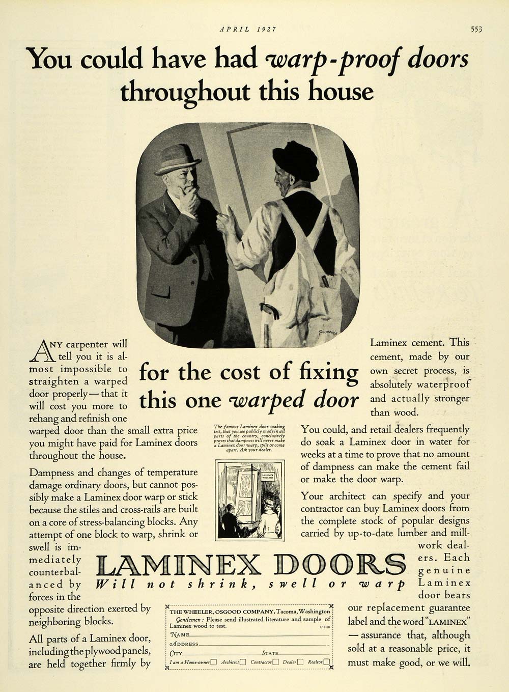 1927 Ad Laminex Home Doors Handyman Wheeler Osgood - ORIGINAL ADVERTISING THB1